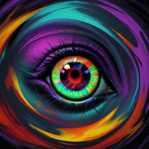 Surreal Eye with Blazing Energy in Neon Colors