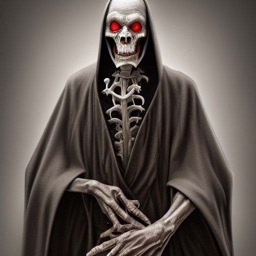 Elegant Grim Reaper Portrait in Hyperrealistic Detail