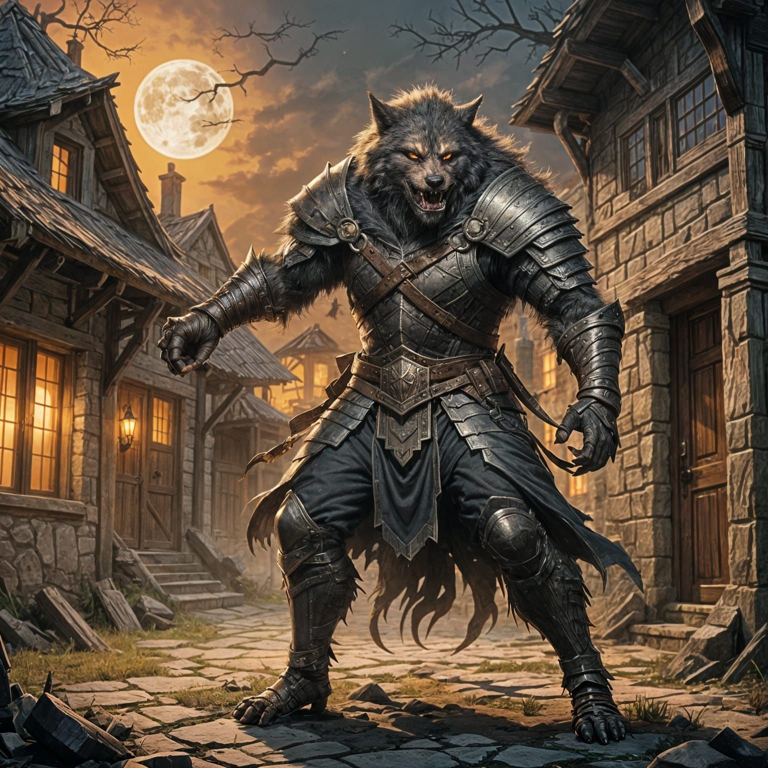 Fighter's Werewolf Transformation Under Full Moon