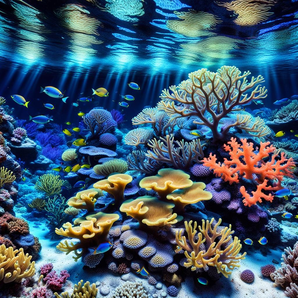 Bioluminescent Coral Reef at Night: Hyperrealistic Image