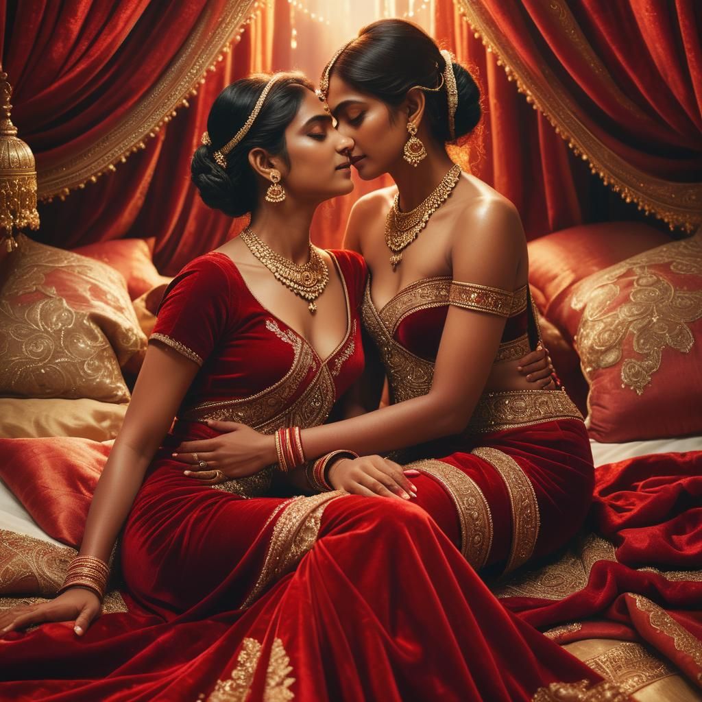 Indian Brides in Velvet Gowns: Hyperrealistic Concept Art