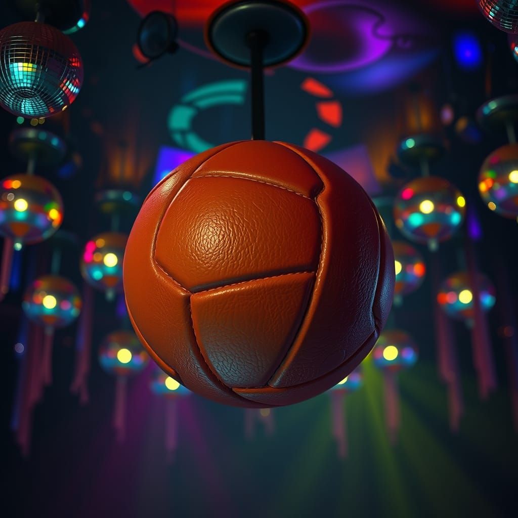 Glistening Netball Suspended in a Disco of Vibrant Lights