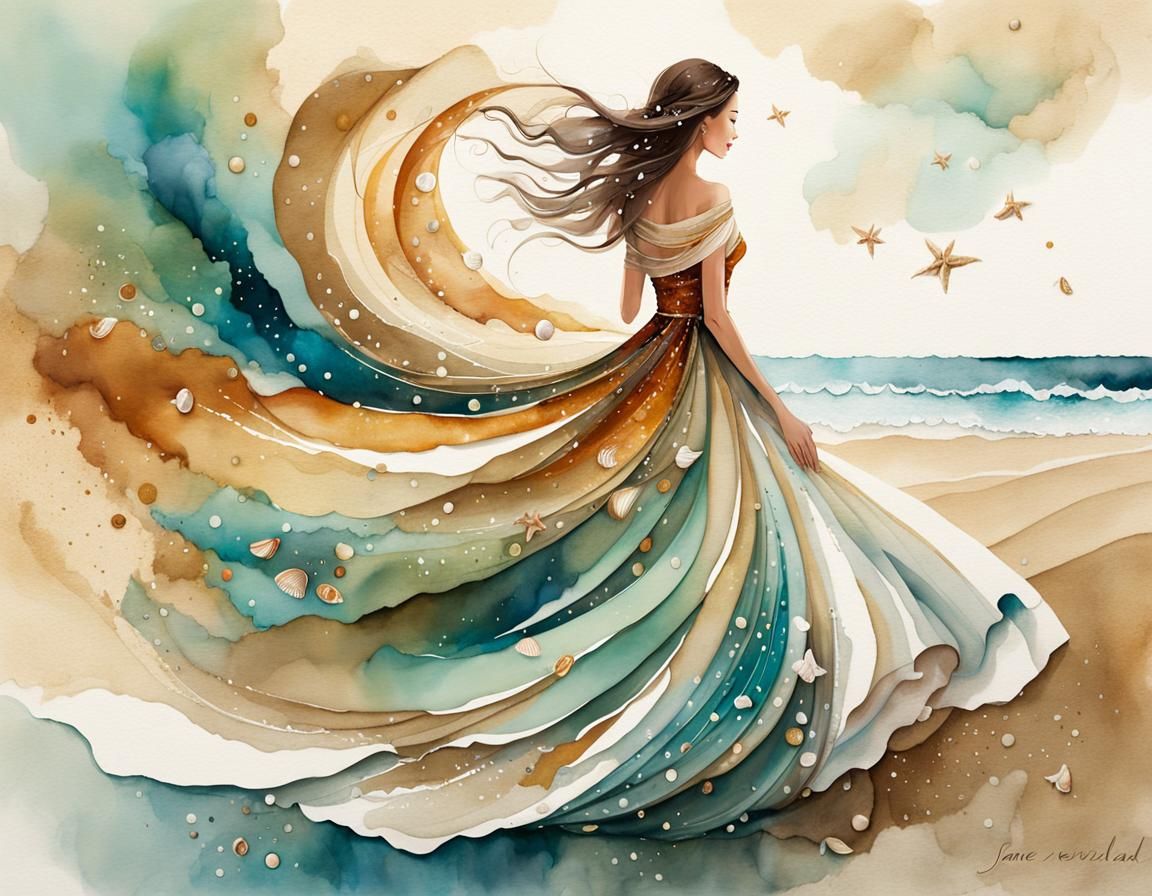Magical Beachside Dress of Sand and Shells