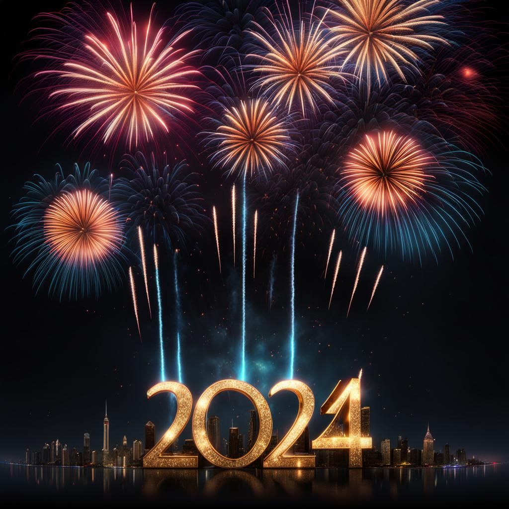 New Year 2024 Fireworks Display: Fantasy Concept Art