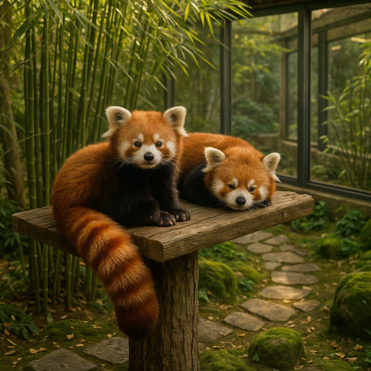 Red Pandas in Lush Zoo Habitat