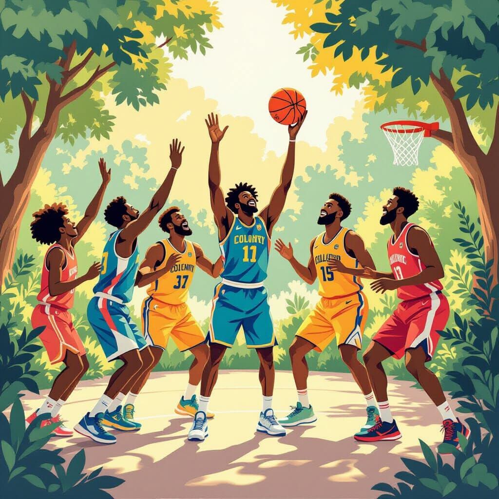 Basketball Players' Colony: A Pastel Watercolor Illustration