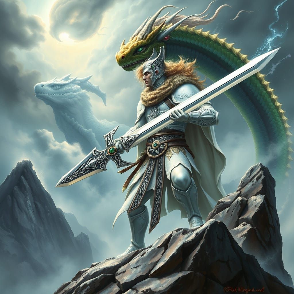 Celtic Warrior Battles Basilisk on Rocky Mountain Peak in Ep...