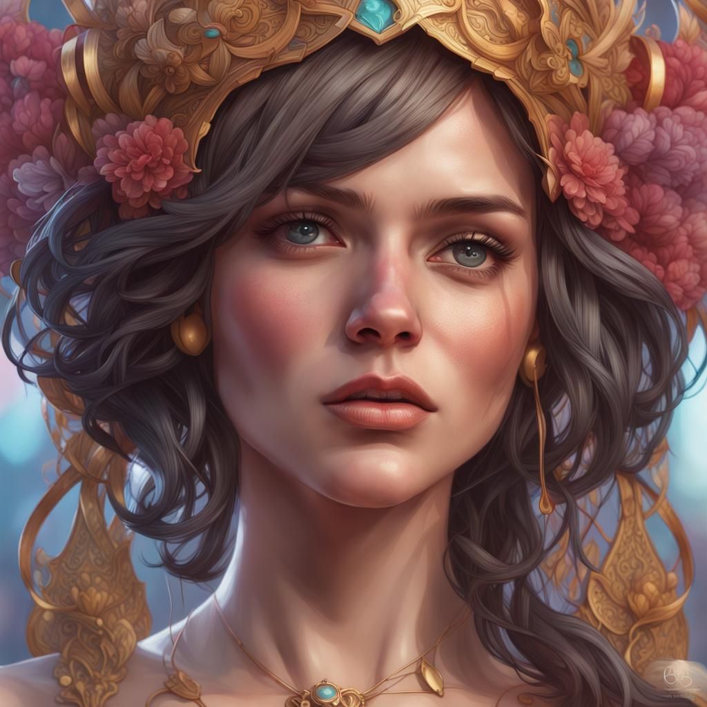 Detailed Portrait of a Woman in Art Nouveau Style