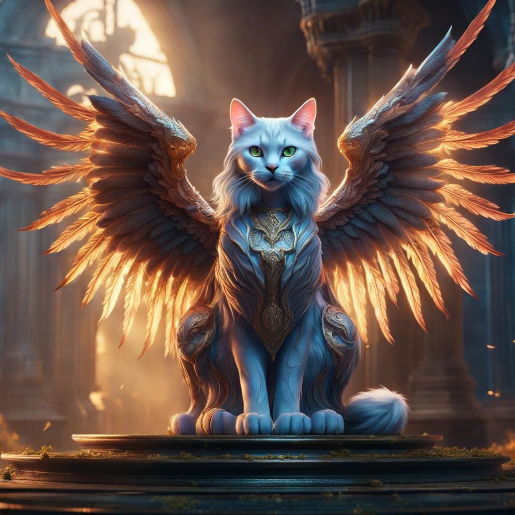 Fantastical Angel Cat in Detailed Matte Painting