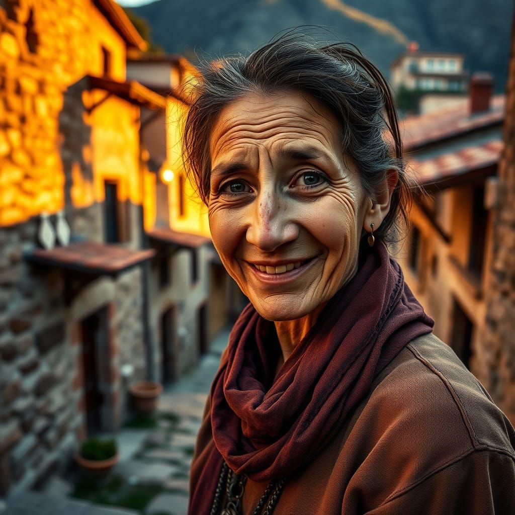 Idyllic Village Resident in Sunset Glow