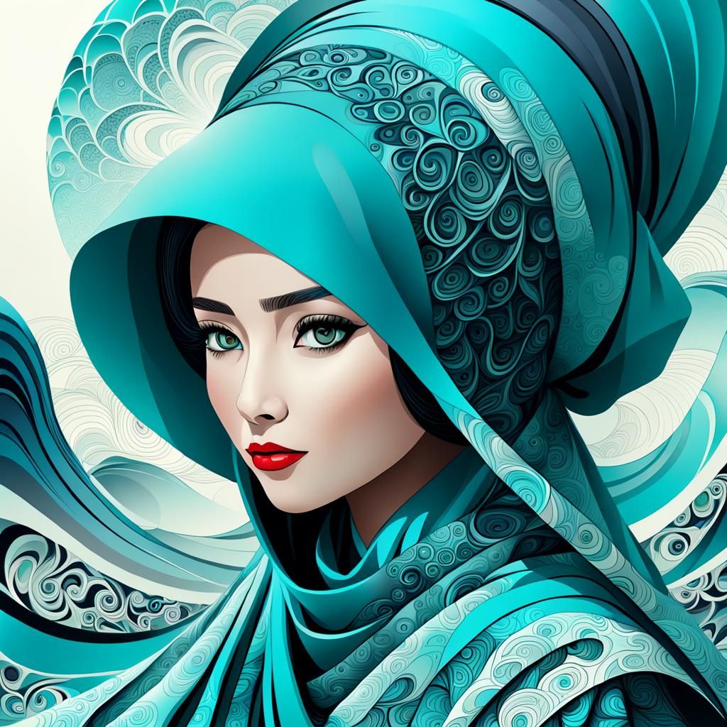 Muslim Geisha in Turquoise Heaven with 3D Shading