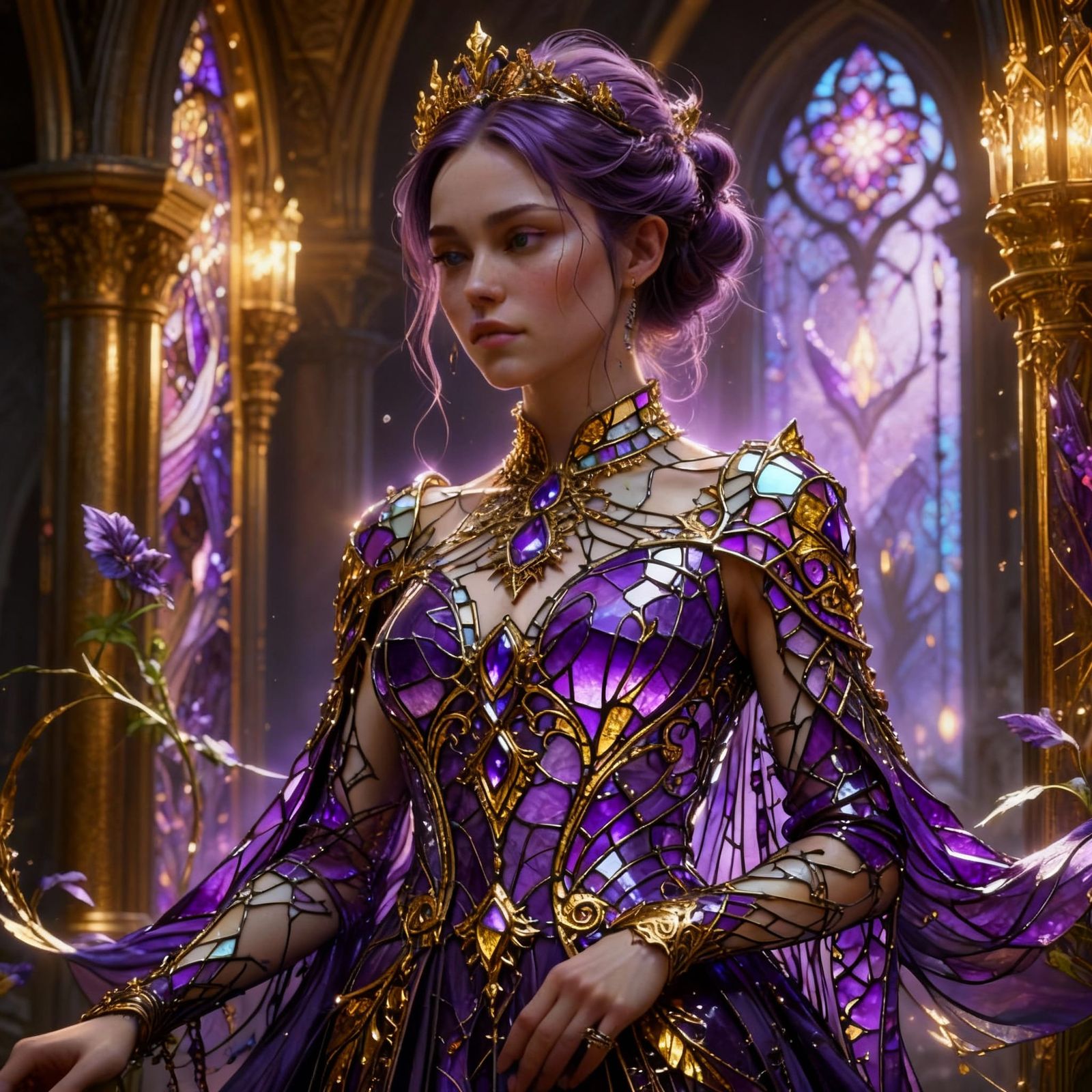 Opulent Stained Glass Dress with Gold Patterns