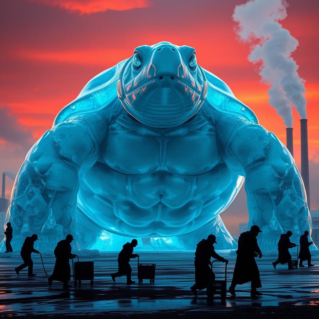 Dystopian Ice Turtle Sculpture in a Bleak Future
