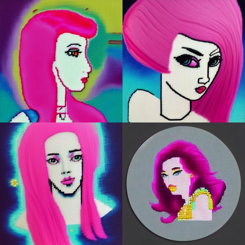 Princess with Pink Hair: Modern Ink Painting