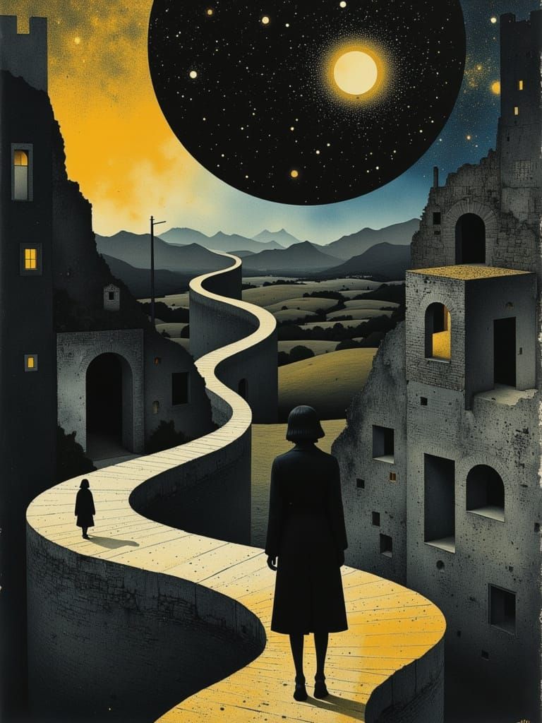 Surreal Dreamscape with Golden Sunset Hues