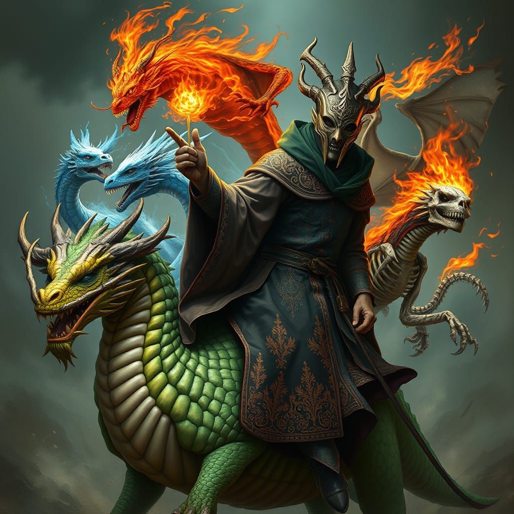 Masked Magician Riding Earth Dragon Summoning Elementals