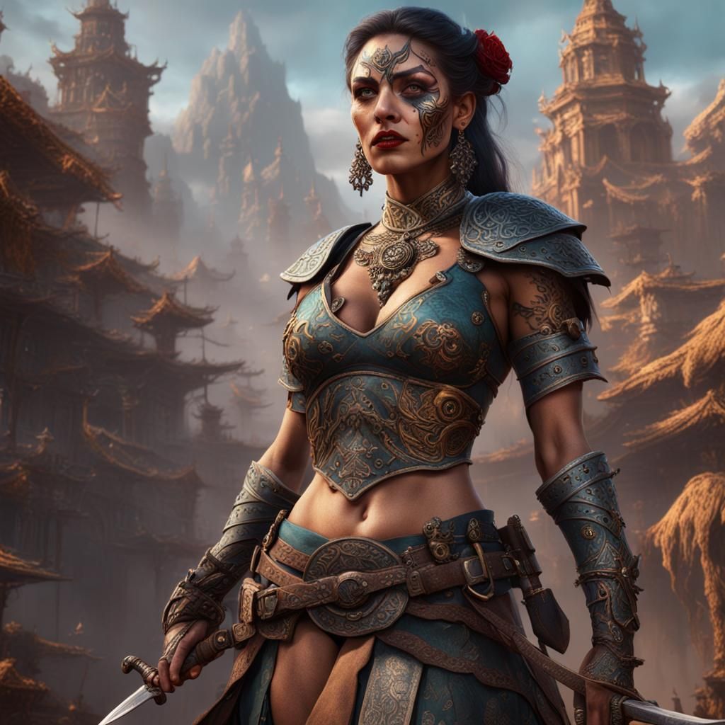 Warrior Woman with Face Tattoos: Fantasy Art