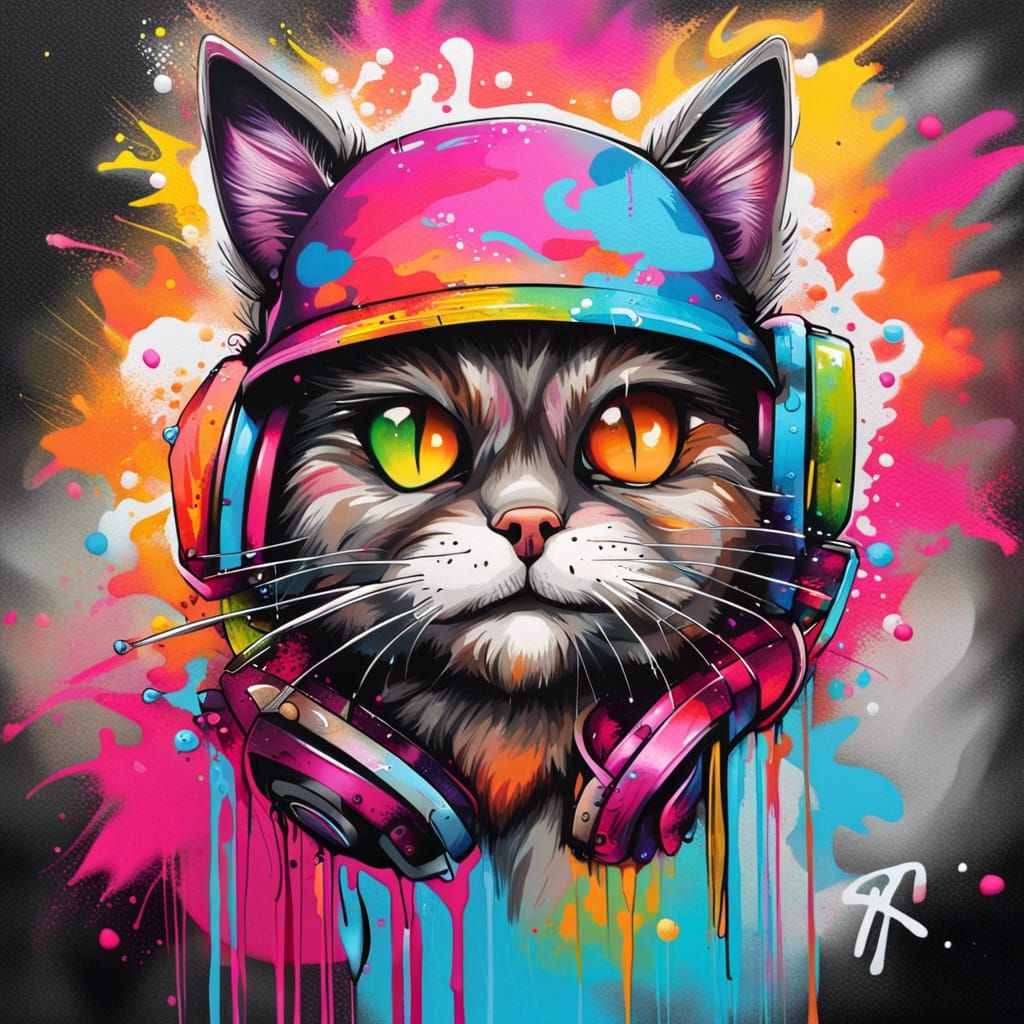 Gaming Cat in Colorful Graffiti Street Art