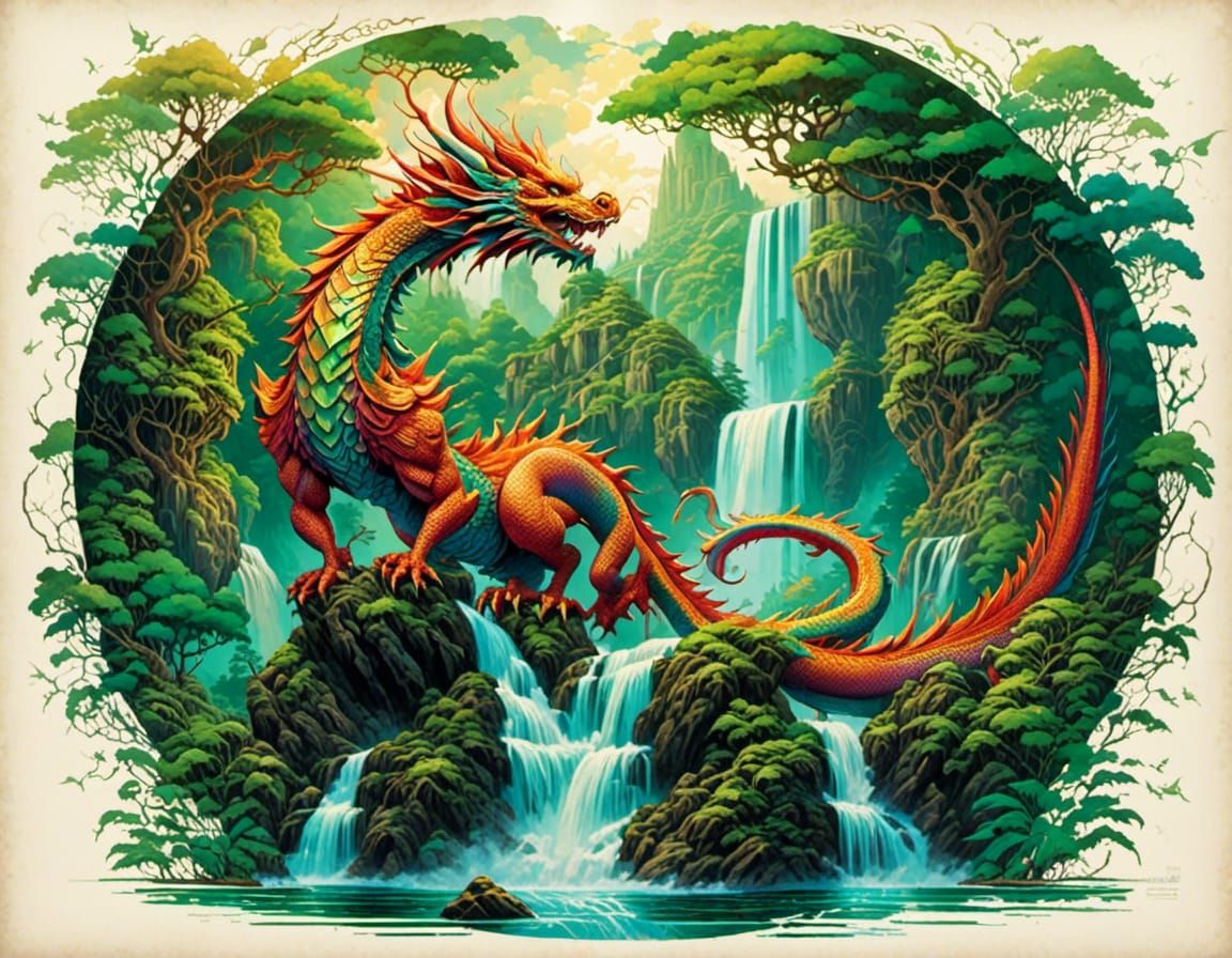 Majestic Multi-Colored Dragon in Lush Forest