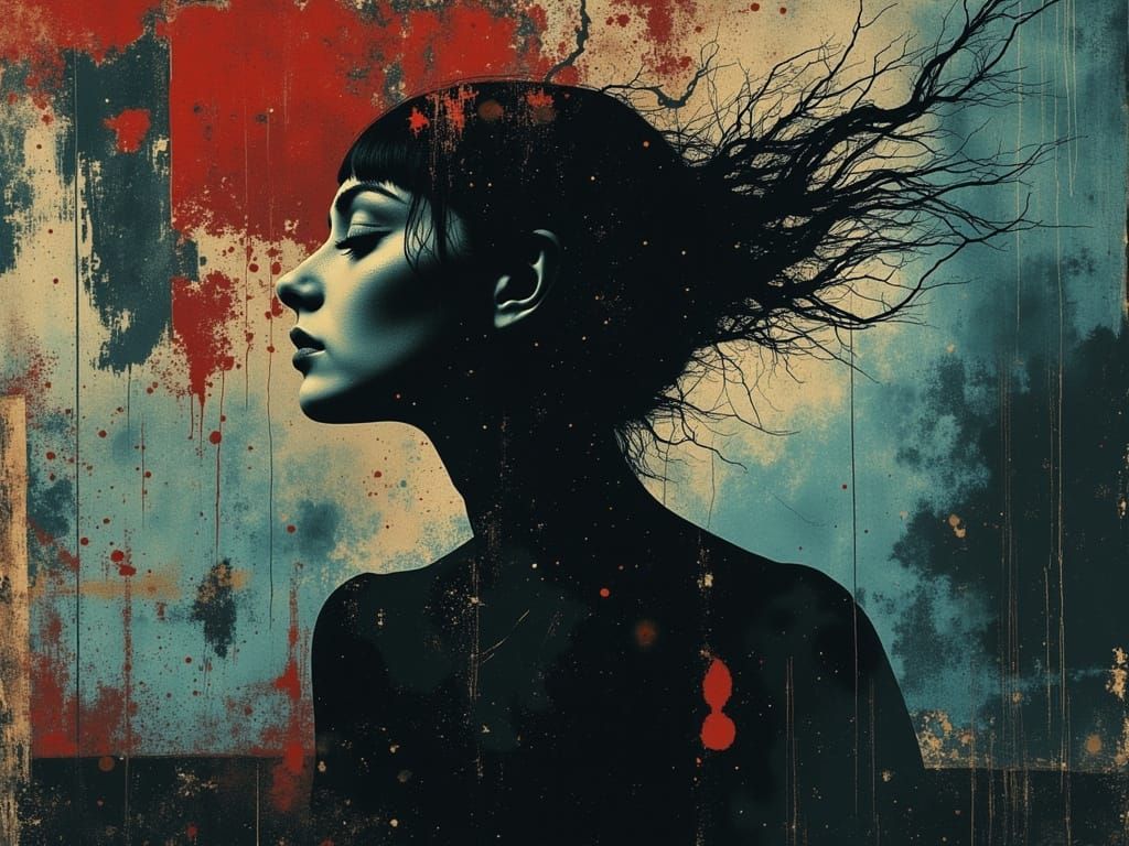 Gothic Woman of Dark Chaos in Surreal Dreamscape