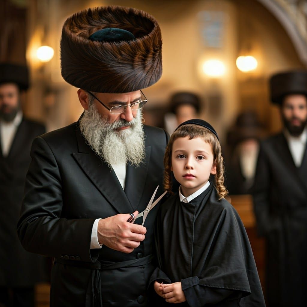 Hasidic Father Cuts Son's Hair in Traditional Ceremony