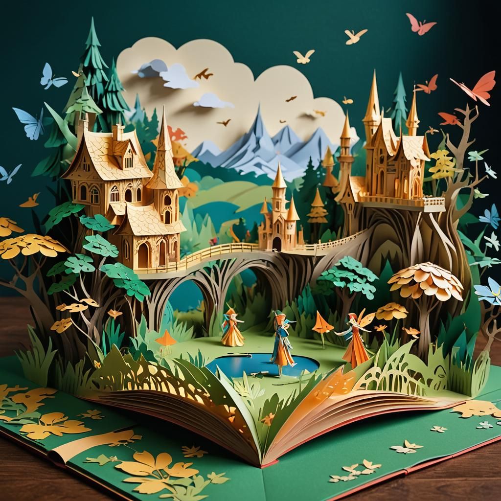 Dramatic Fairy Tale Scene in Pop-Up Book