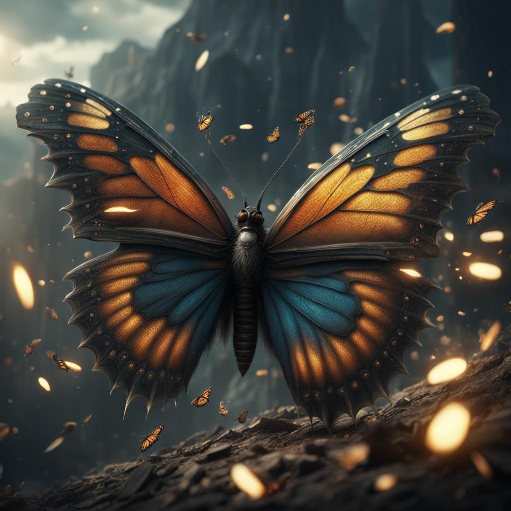 Dramatic Bullet with Butterfly Wings Digital Painting