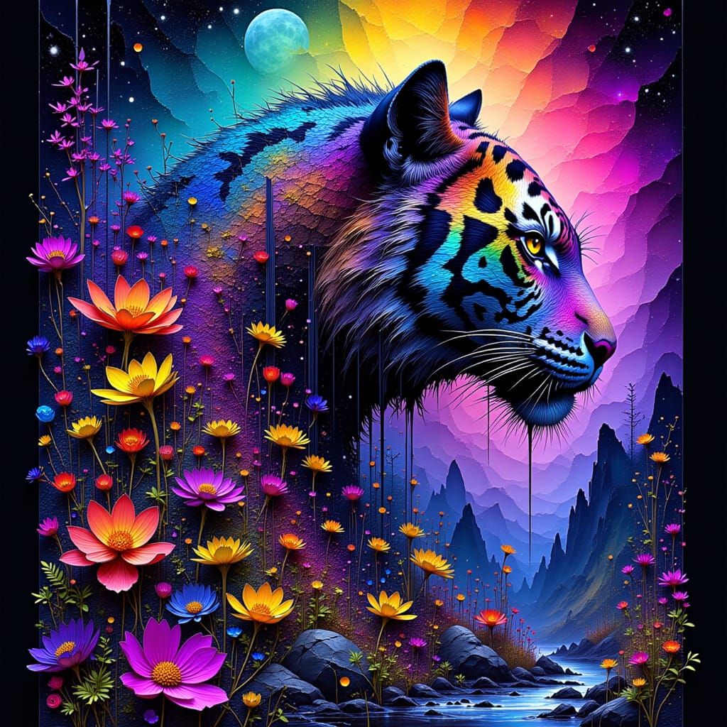 Iridescent Tiger with Trilobite Armor in Astral Neon