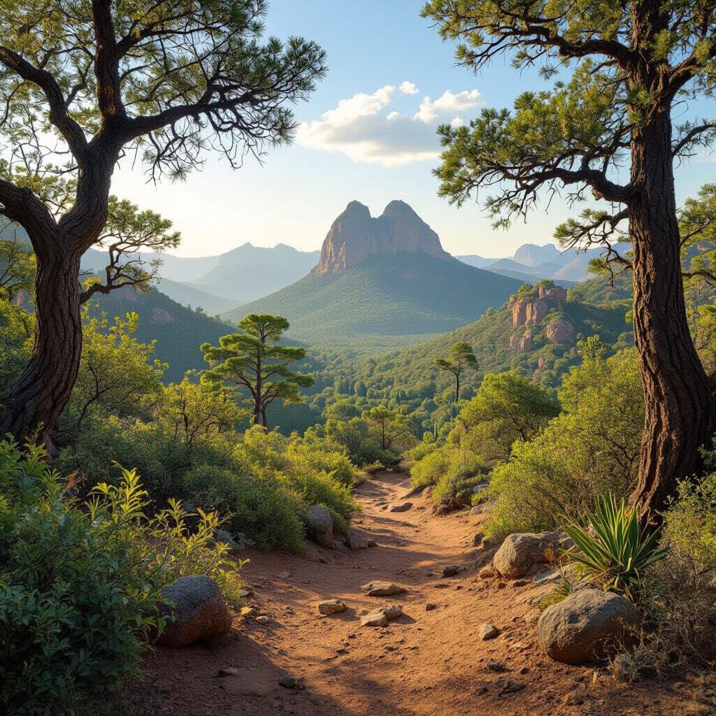 Lush Forest Landscape with Winding Path in Natural Light
