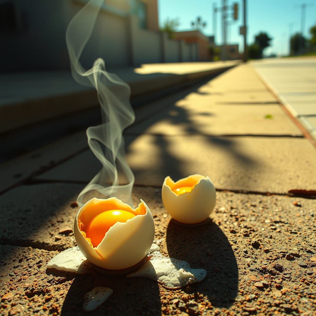Surreal Eggs Fry on Scorching Sidewalk