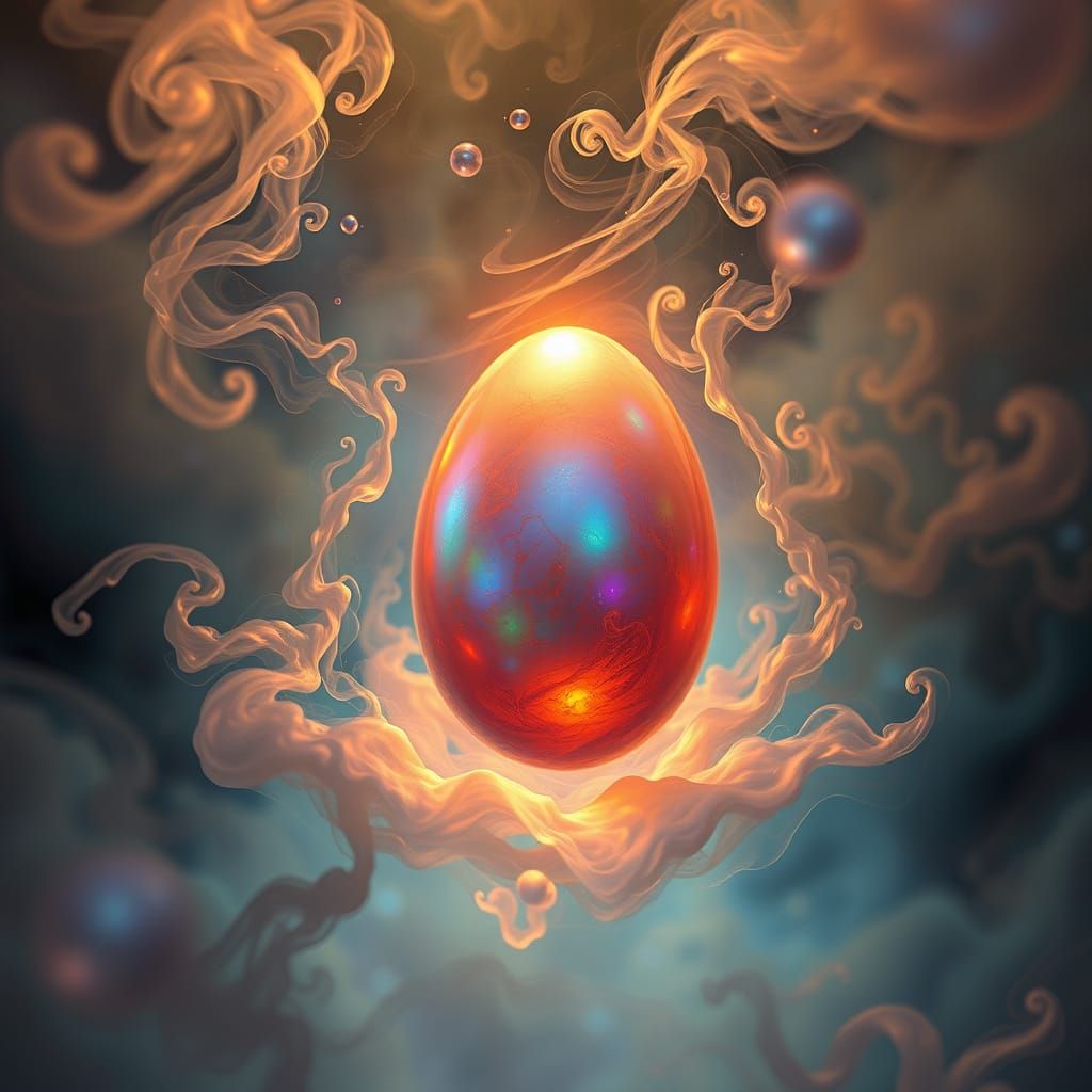 Surrealist Dreamscapes: Ethereal Egg Entity in Hypnotic Auro...