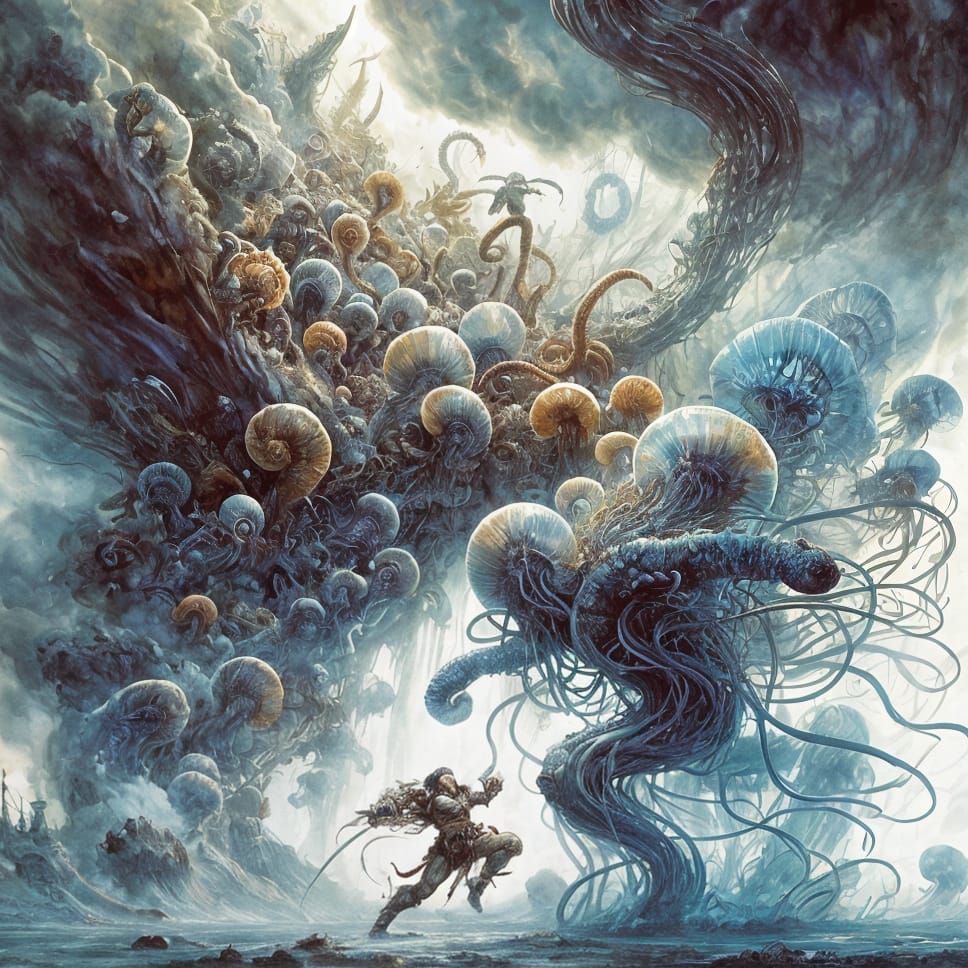 Manowar vs Jellyfish: Epic Fantasy Comic Art
