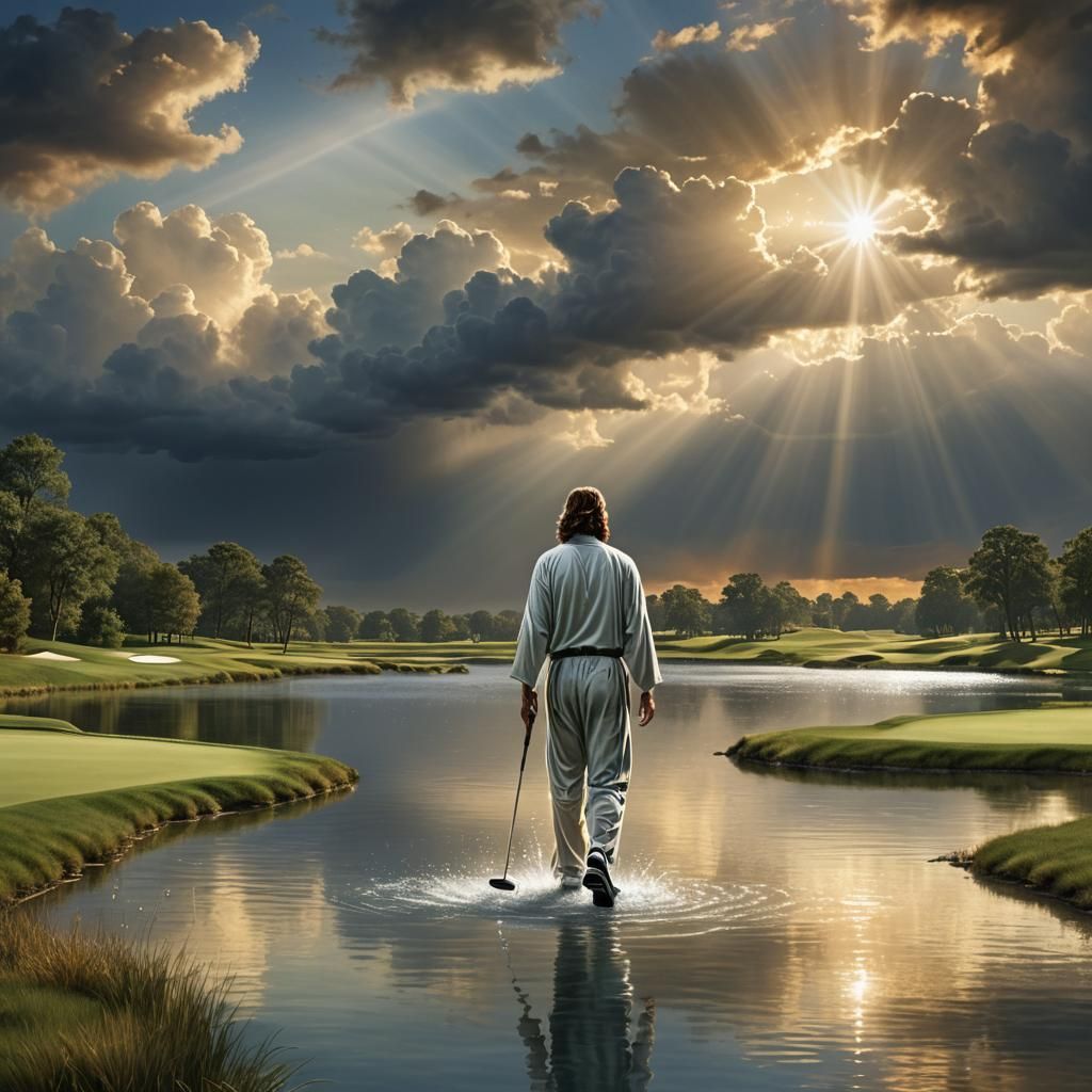 Jesus Walks on Water Hazard in Golf Course