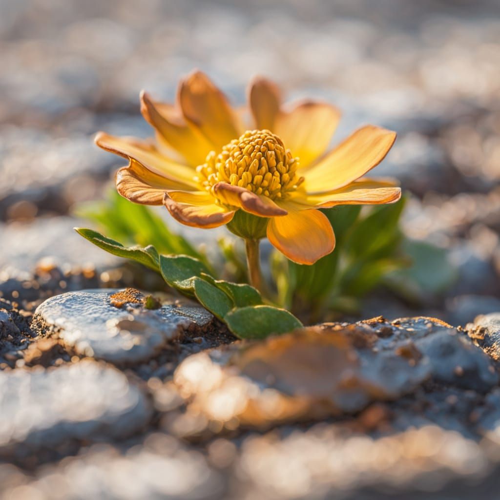 Impressionist Flower on Cobblestone in Golden Light