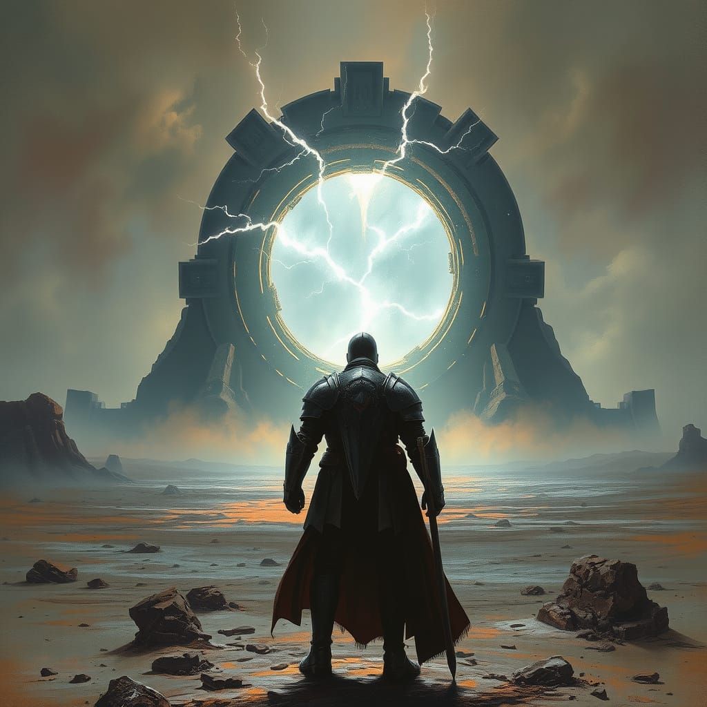 Knight Faces Alien Portal in Gritty Realism