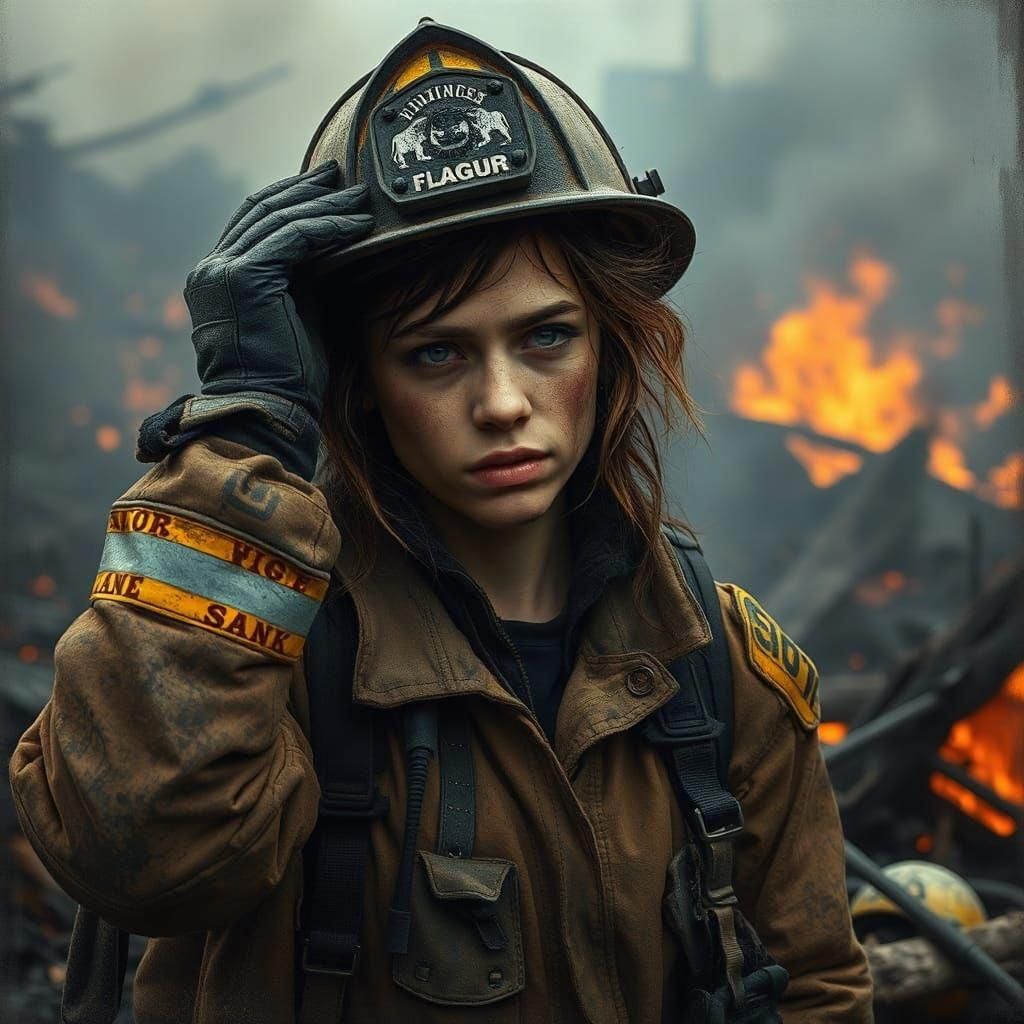 Tired Firefighter After the Blaze