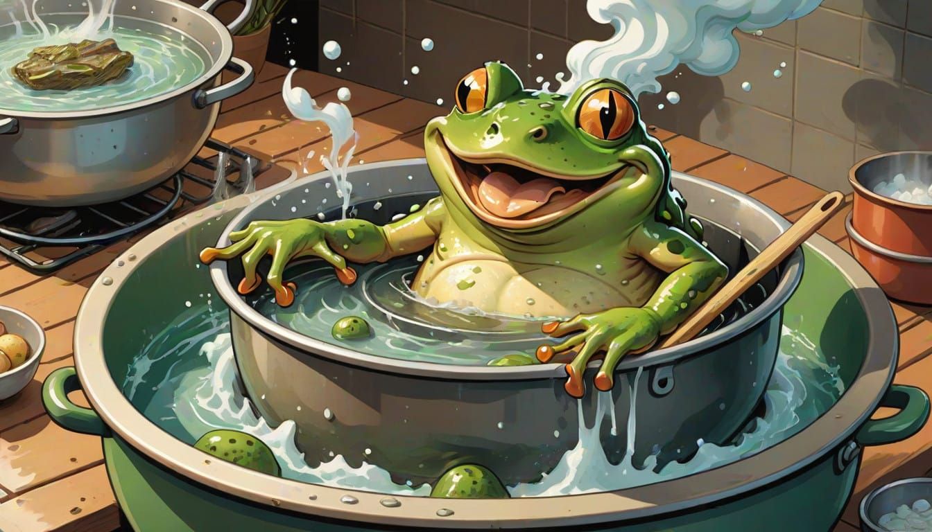 Frog in a Boiling Pot: A Humorous Digital Artwork