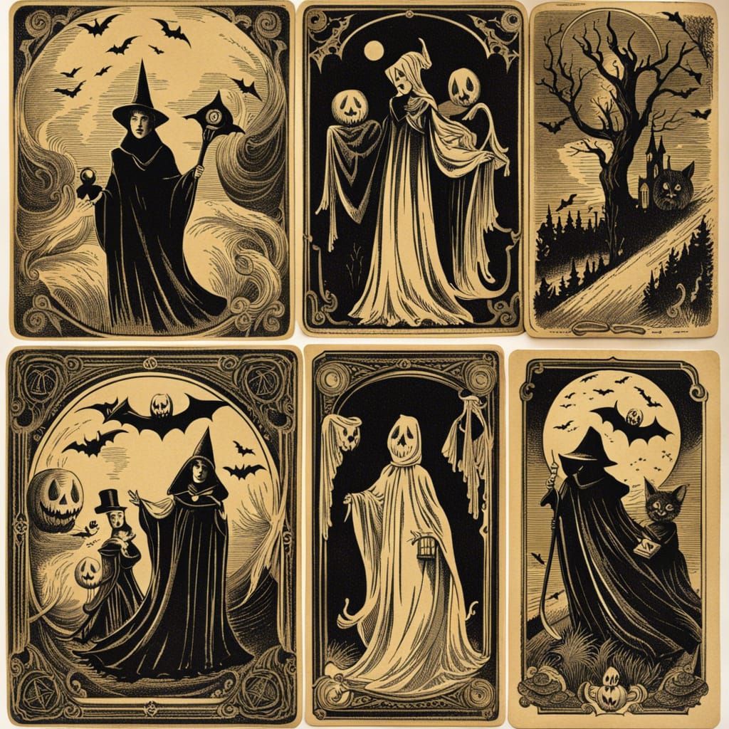 Vintage Gothic Halloween Card with Ghosts