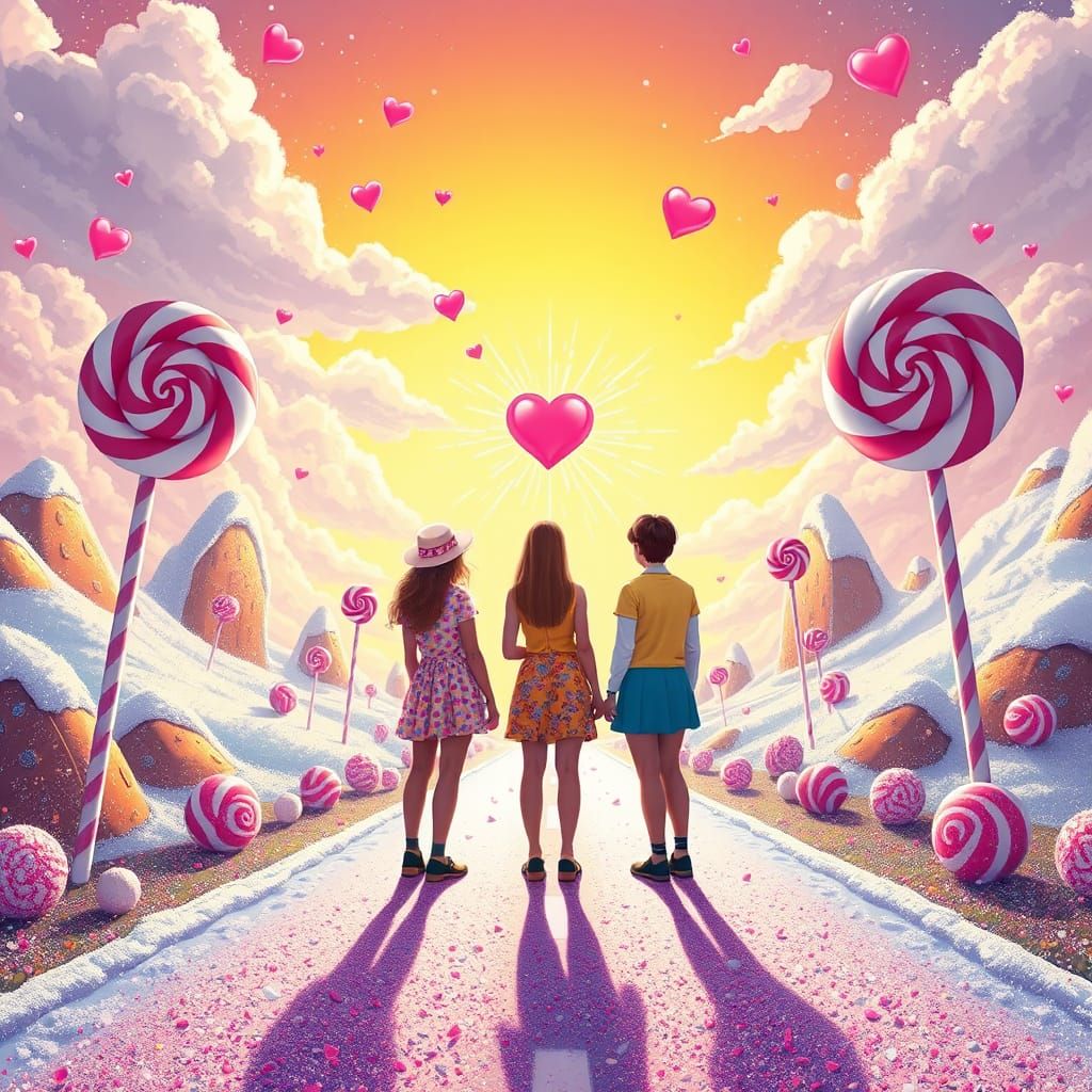 Candy Crossroads: A Hyperrealistic Digital Illustration