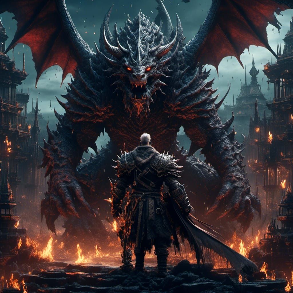 Imposing Viking with Dragon, Detailed Fantasy Art