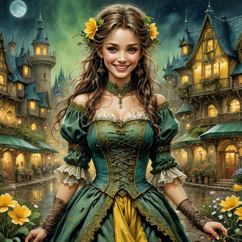 Surreal Spring Town in Digital Art Style