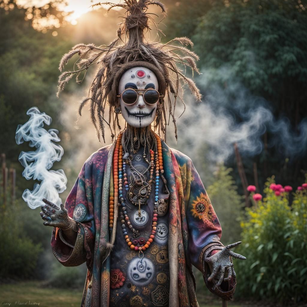 Giant Scarecrow in Garden with Japanese Tattoos