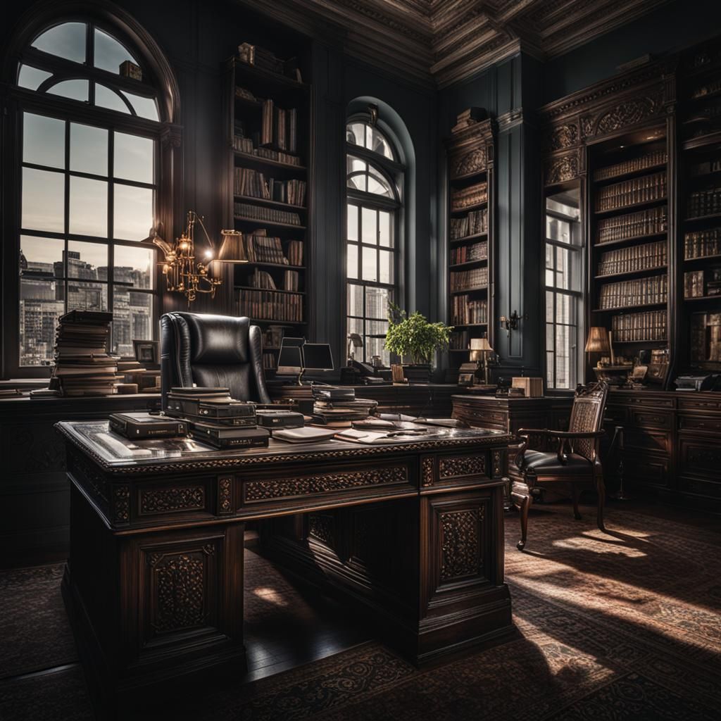 Hyperrealistic Girl in Office, Cinematic Composition