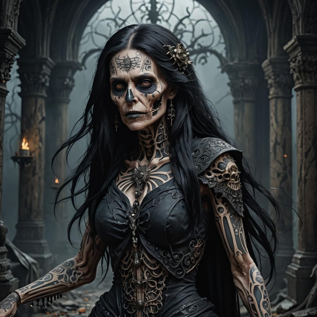 Scary Gothic Woman with Skeletal Features