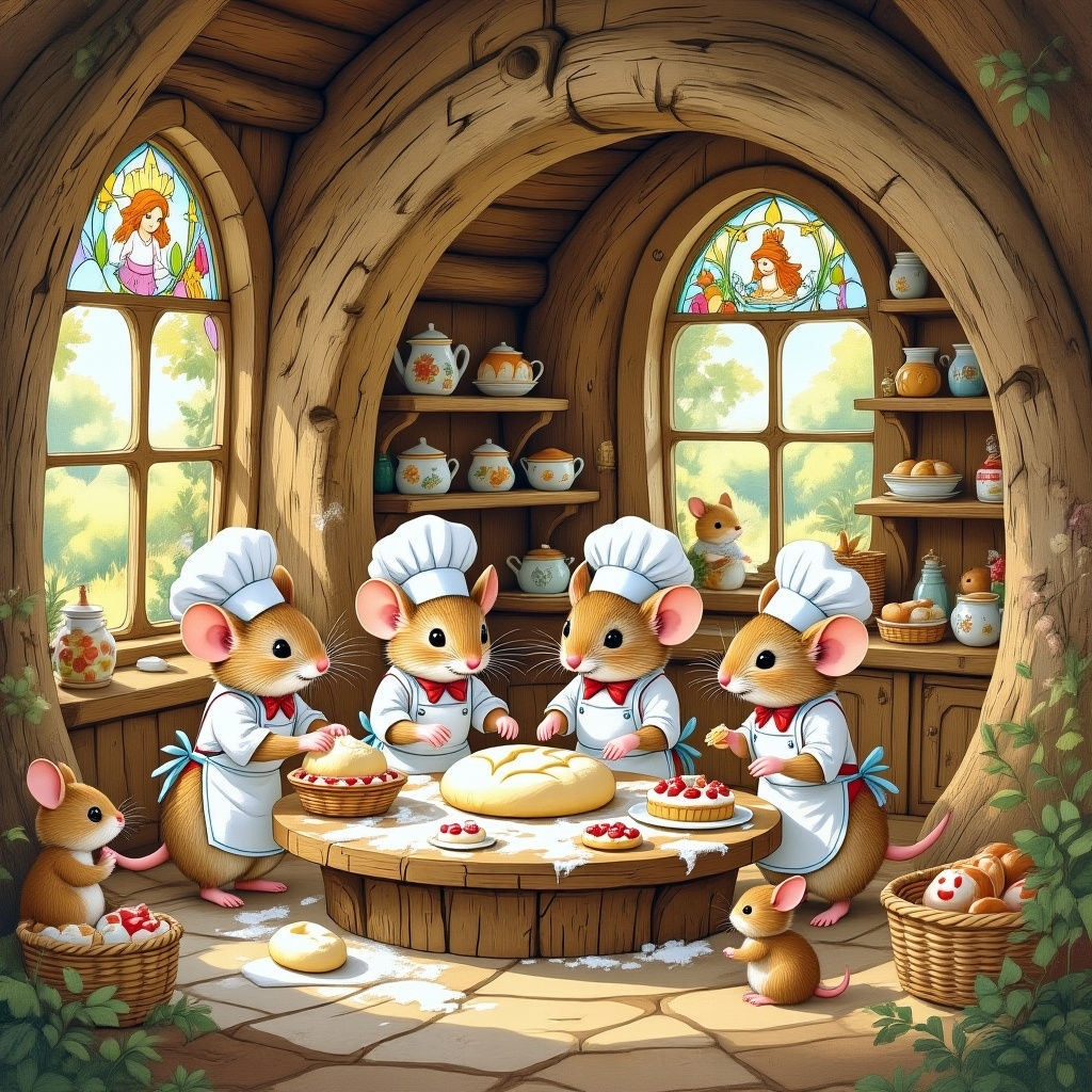 Mice Bakery in Log, Beatrix Potter Style