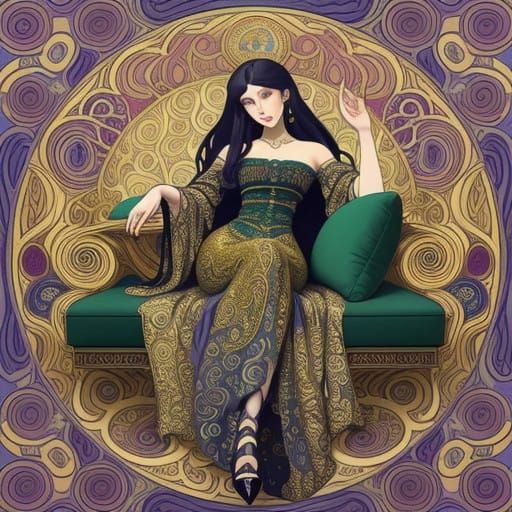 Sleek High Heels Adorned with Art Nouveau Patterns on Velvet...