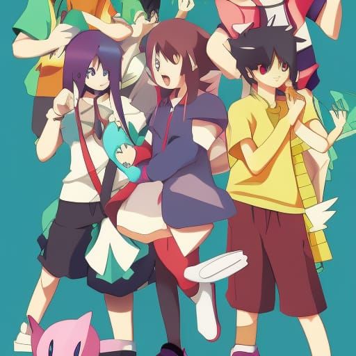 Anime Style Pokemon Trainers Illustration