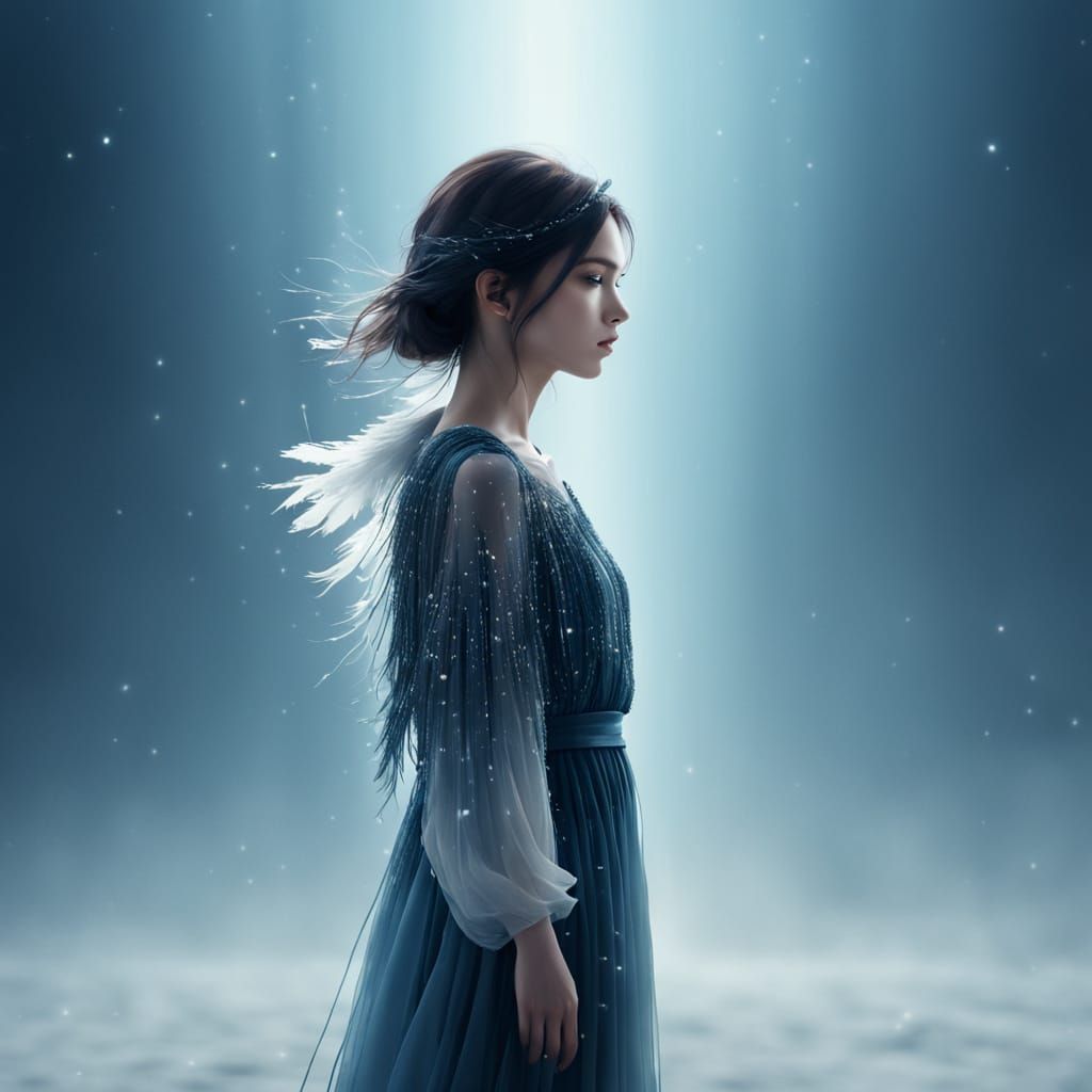 Ethereal Figure in a Vast Blue Expanse