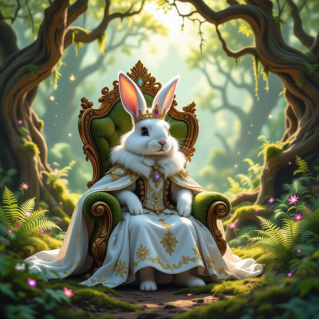 Majestic Rabbit King on Enchanted Forest Throne