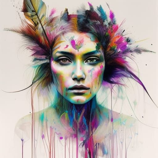 Beautiful Indigenous Woman Portrait in Colorsplash Style